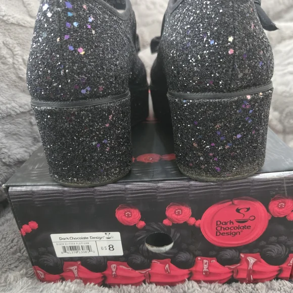 Dark Chocolate Design Black Glitter Platform Mary Jane Shoes - Picture 7 of 11